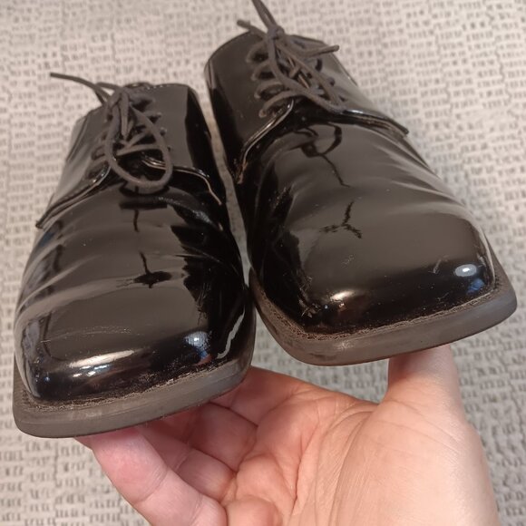 Stafford Essentials men's black patent leather tuxedo dress derby shoes sz 10 M - Picture 6 of 13